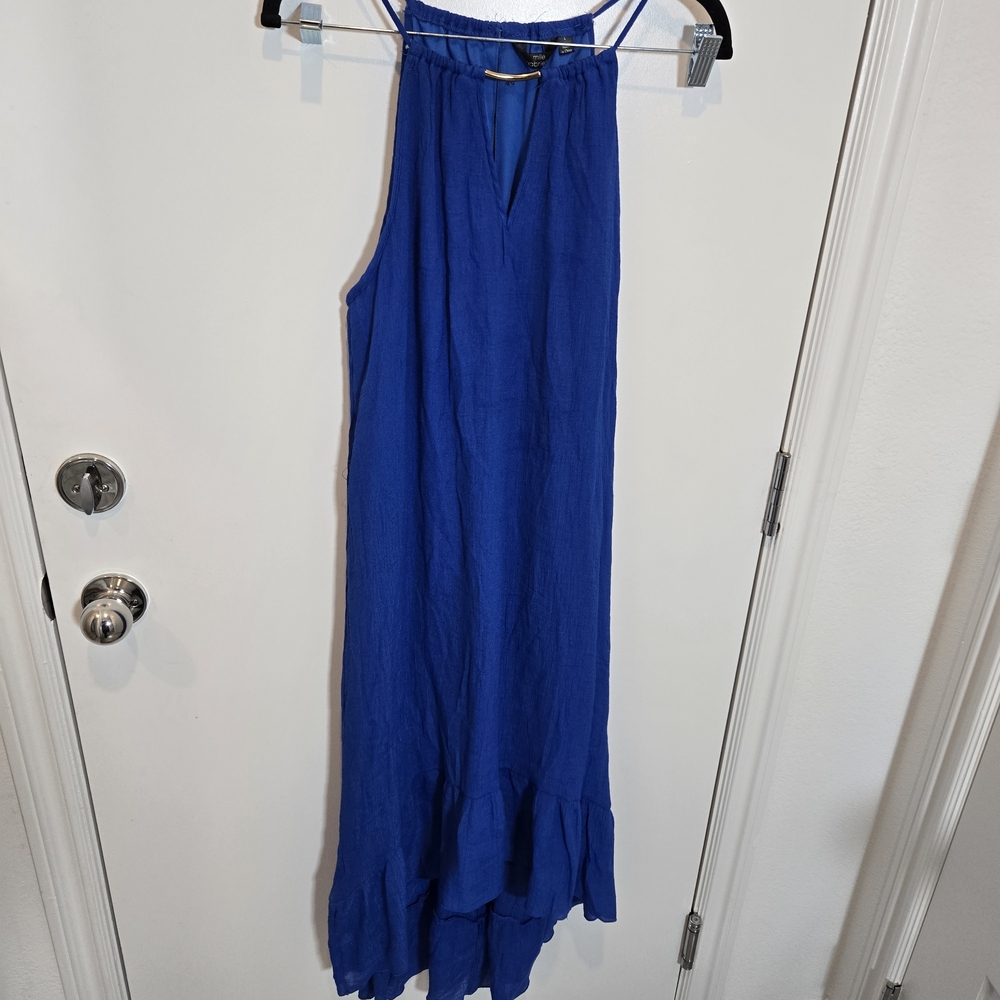 Mlle Gabrielle Cobalt Blue Halter Ruffle Hi-lo Maxi Dress